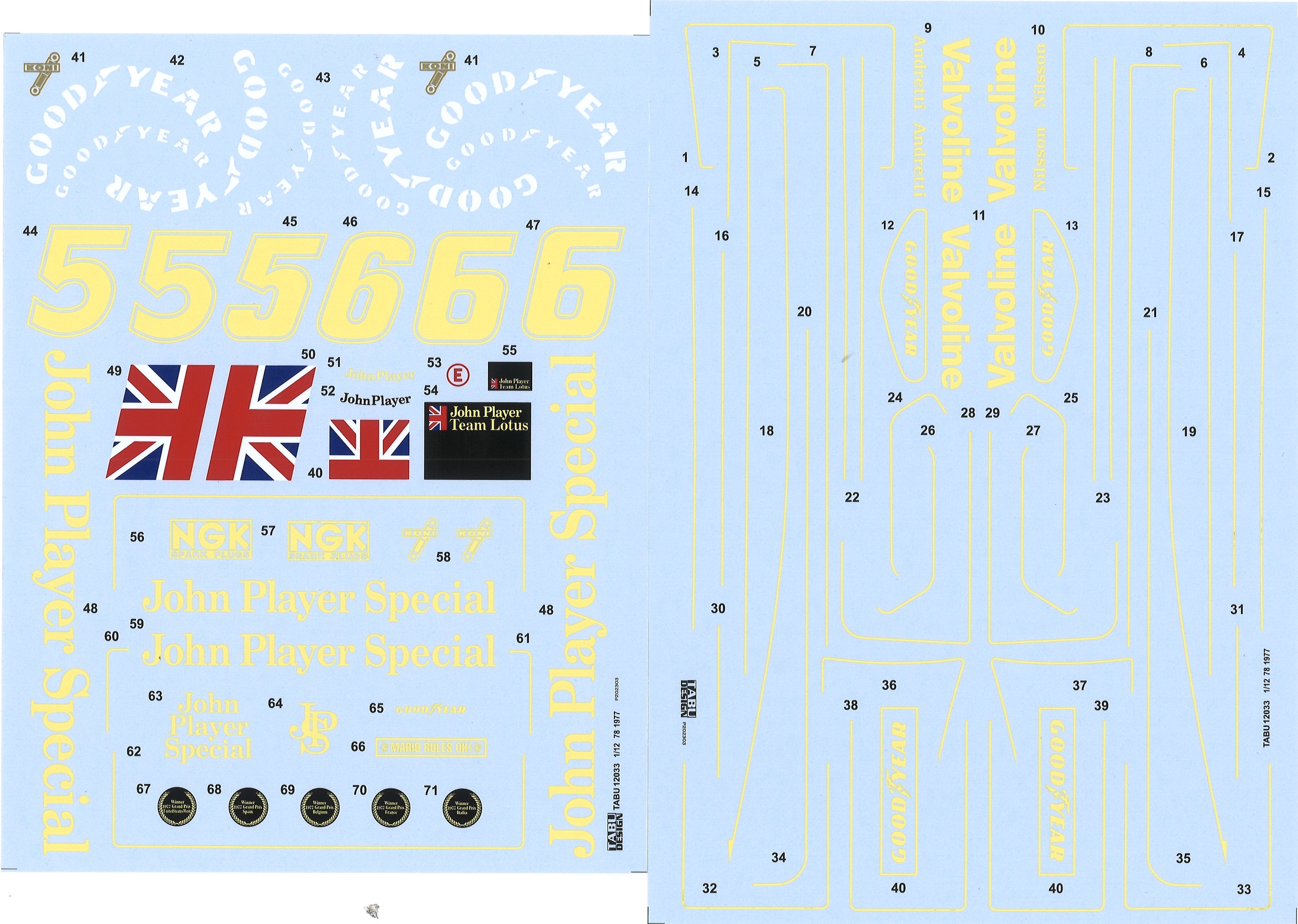 タブデザイン 1/12 ロータス 78 1977 フルデカール タミヤ対応　TABU-12033B