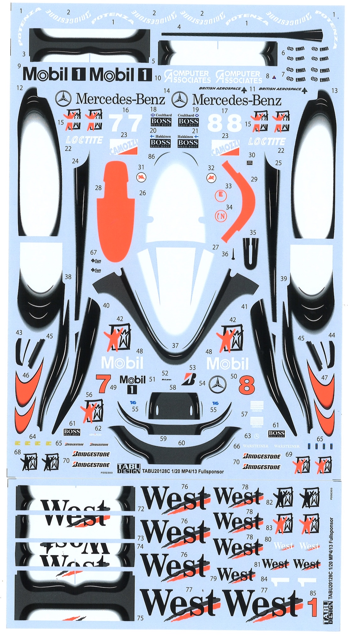 タブデザイン マクラーレン MP4/13 1998 フルデカール タミヤ対応 TABU