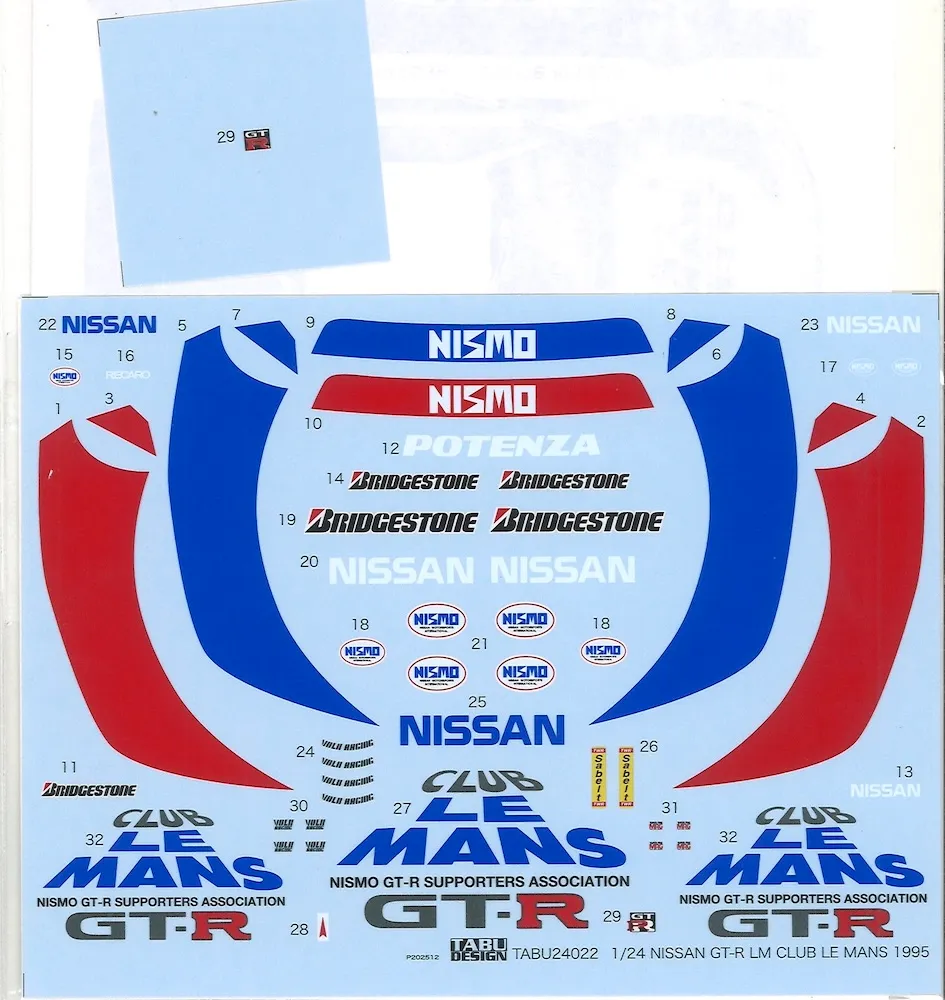 タブデザイン 1/24 クラブルマン ニッサン スカイライン GT-R R33 ルマン 1995 フルデカール タミヤ対応　TABU-24022