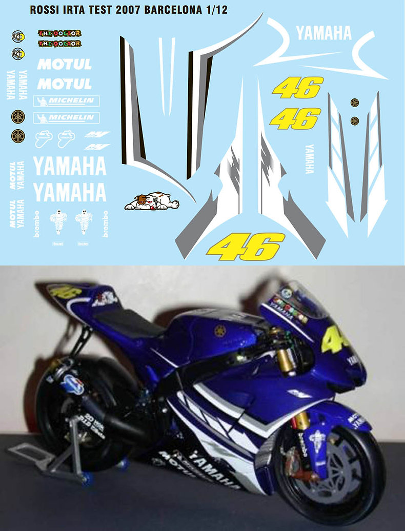 TBデカール 1/12 ヤマハ YZR-M1 モトGP 2007 V.ロッシ テストフルデカール　TBD005