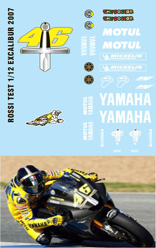 TBデカール 1/12 V.ロッシ YZR-M1 テスト フィギュアデカール　TBD006