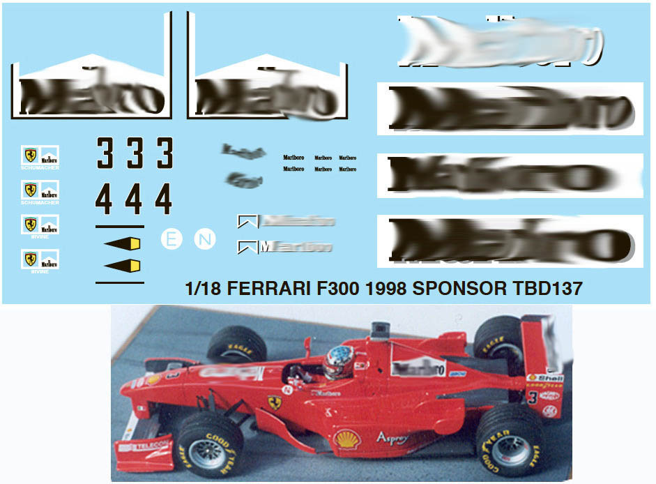 TBデカール 1/18 フェラーリ F300 1998 マルボロ タバコデカール　TBD137