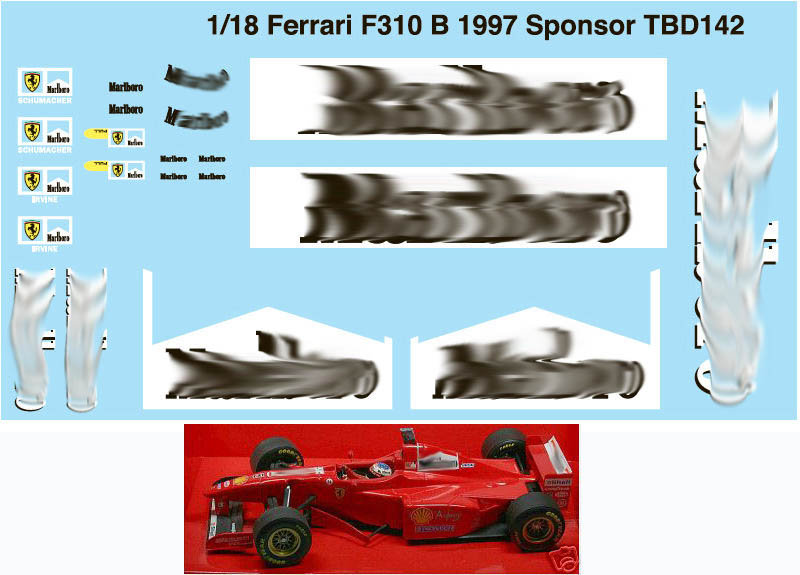 TBデカール 1/18 フェラーリ F310B 1997 マルボロ タバコデカール　TBD142