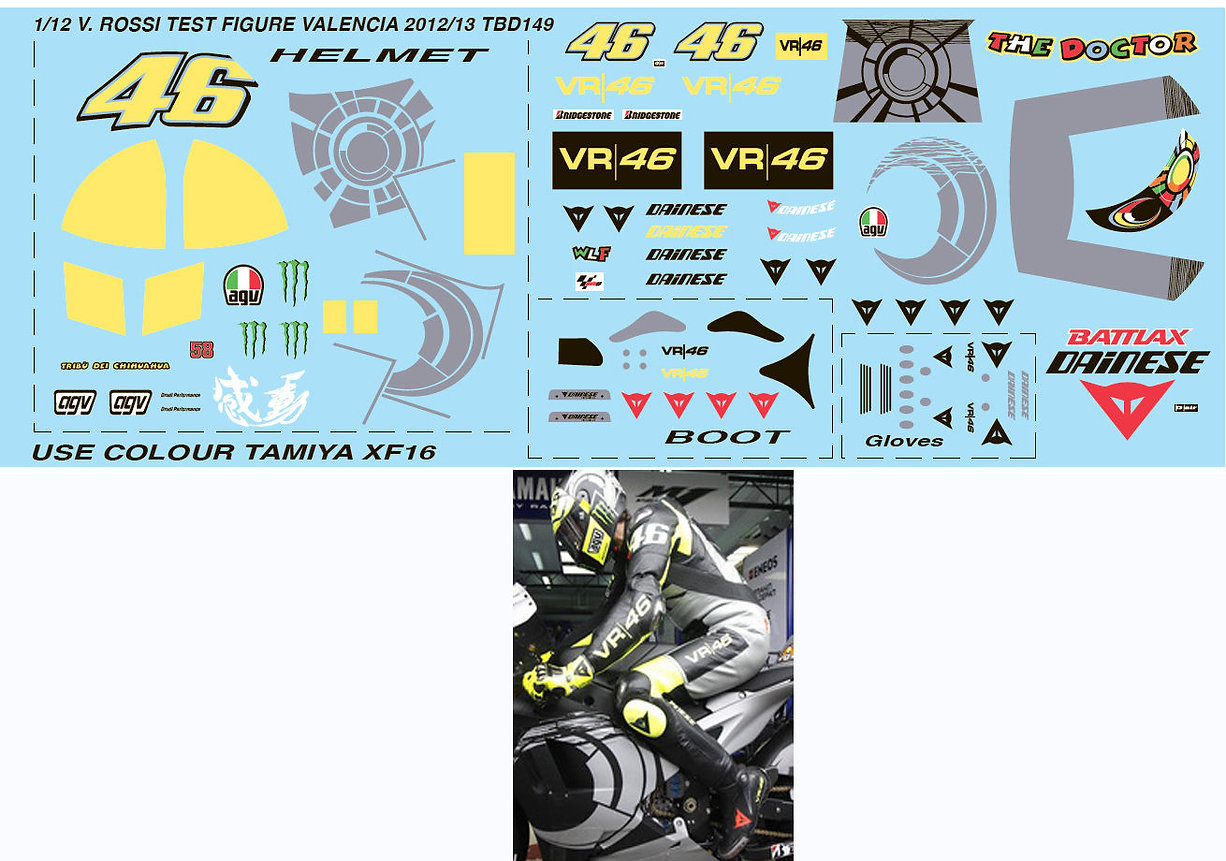 TBデカール 1/12 V.ロッシ 2012 バレンシアGP YZR-M1 フィギュアデカール　TBD149