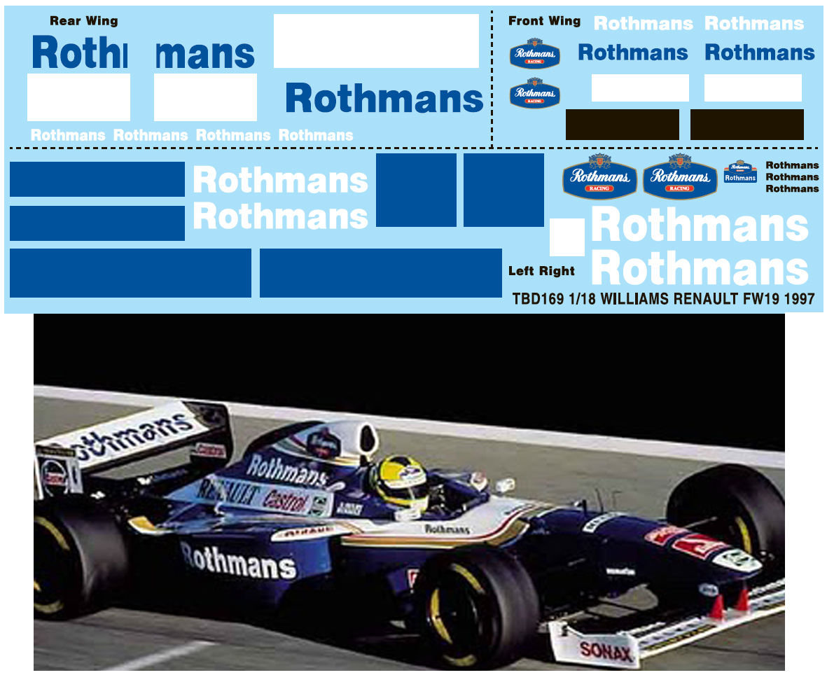 TBデカール 1/18 ウィリアムズ FW19 1997 ロスマンズ タバコデカール　TBD169