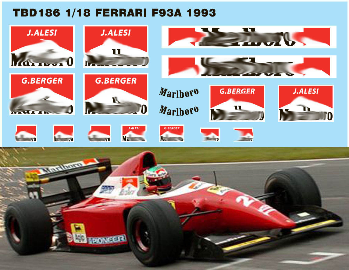 TBデカール 1/18 フェラーリ F93A マルボロ タバコデカール TBD186