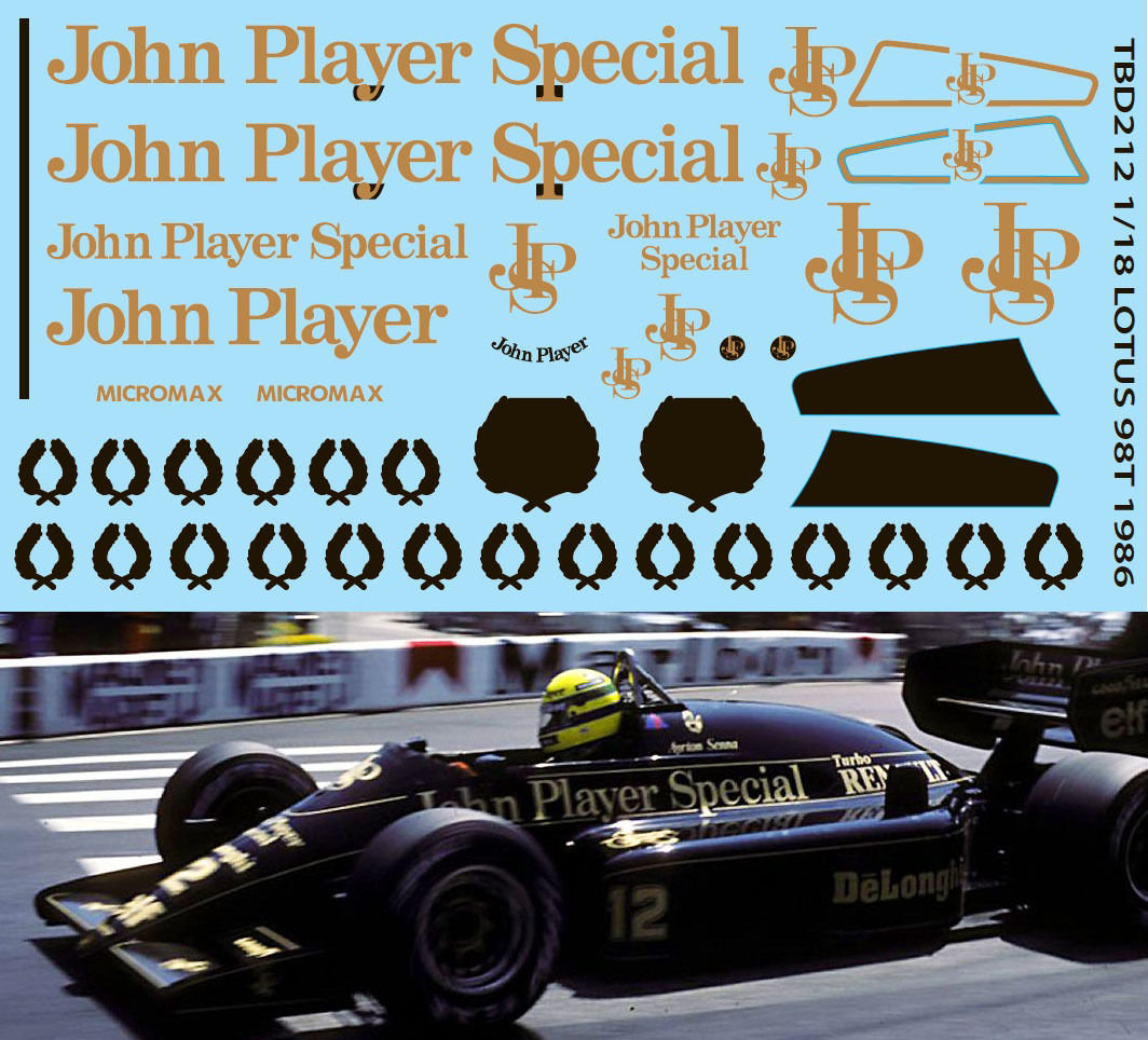 TBデカール 1/18 ロータス 98T 1986 JPS タバコデカール TBD212