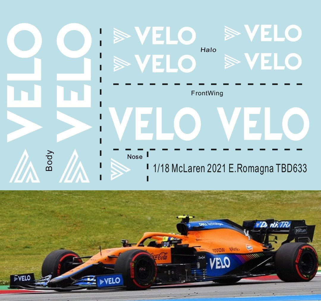 TBデカール 1/18 マクラーレン MCL35M エミリアロマーニャ GP 2021 "VELO" 電子タバコデカール　TBD633