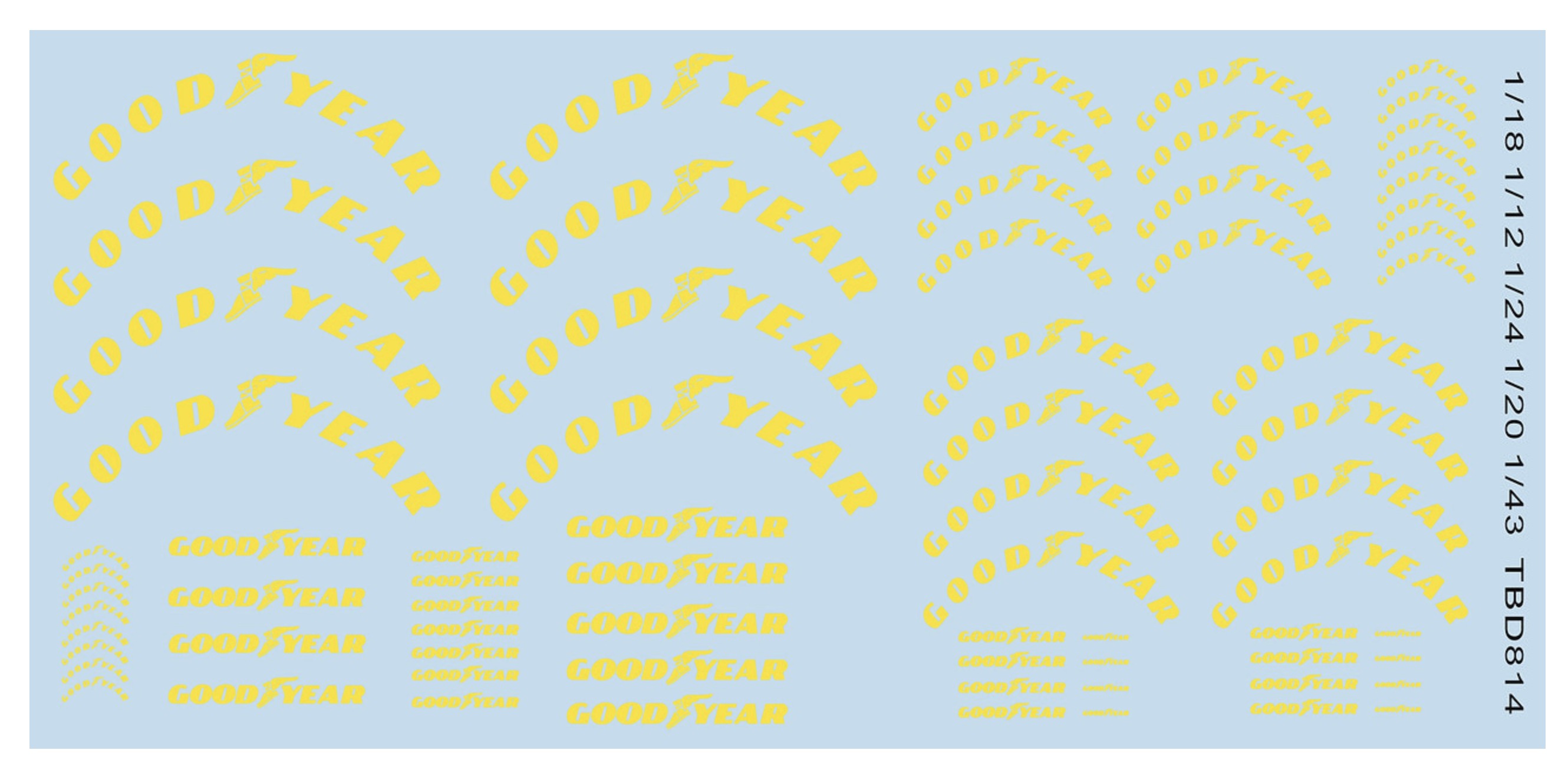 TBデカール 1/12 1/18 1/20 1/24 1/43 グッドイヤー ジェネリックタイヤデカール イエロー　TBD814