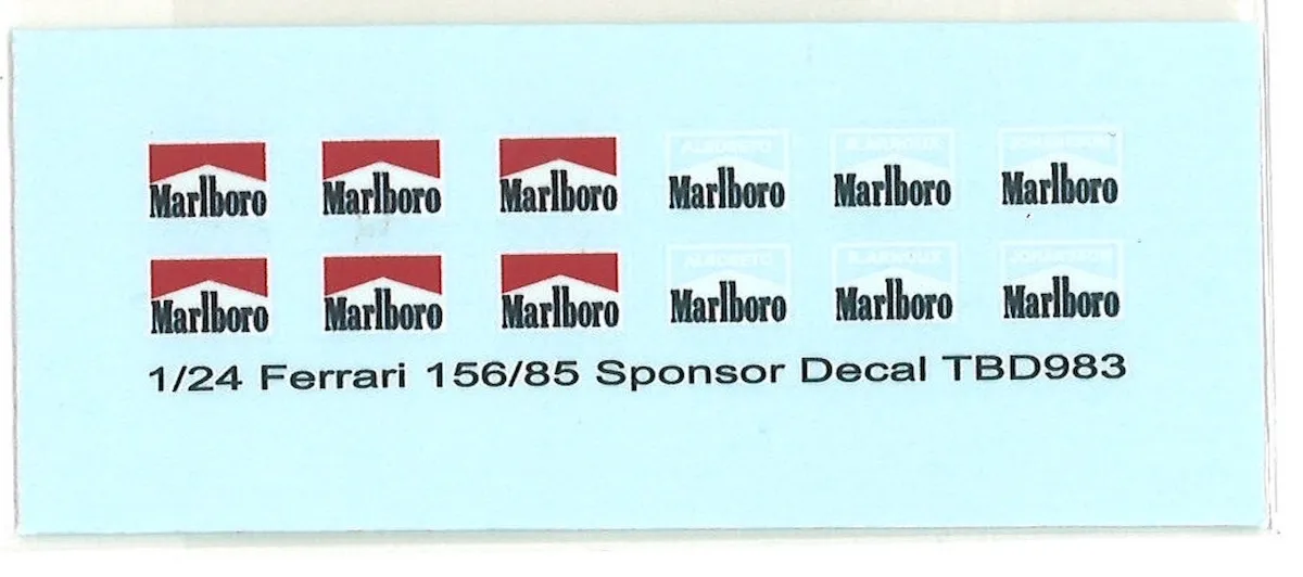[訳あり特価] 返品交換対象外 印刷不良 TBデカール 1/24 フェラーリ 156-85 1985 M.アルボレート/R.アルヌー/S.ヨハンソン マルボロ タバコデカール　TBD823