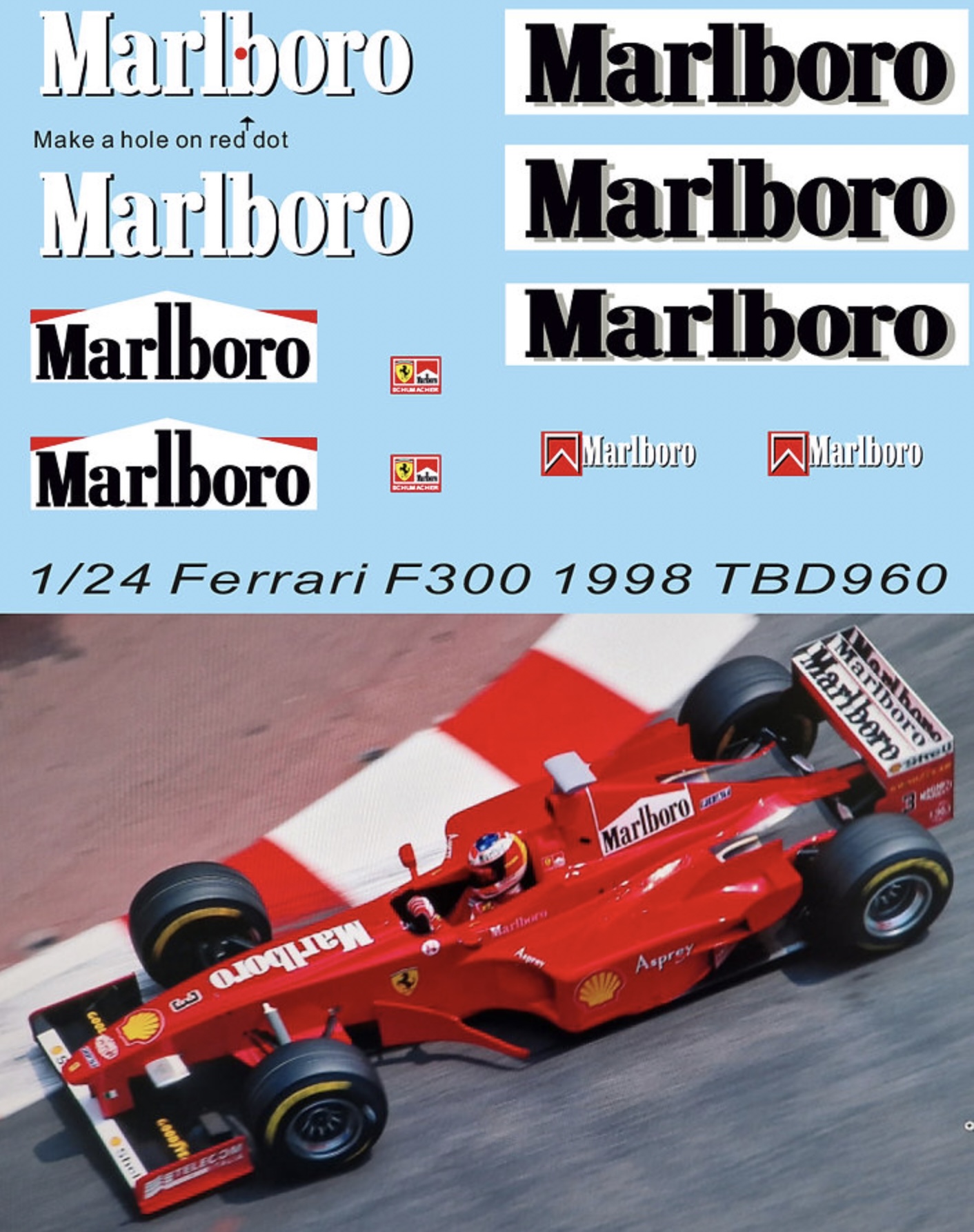 TBデカール 1/24 フェラーリ F300 1998 マルボロ タバコデカール　TBD960