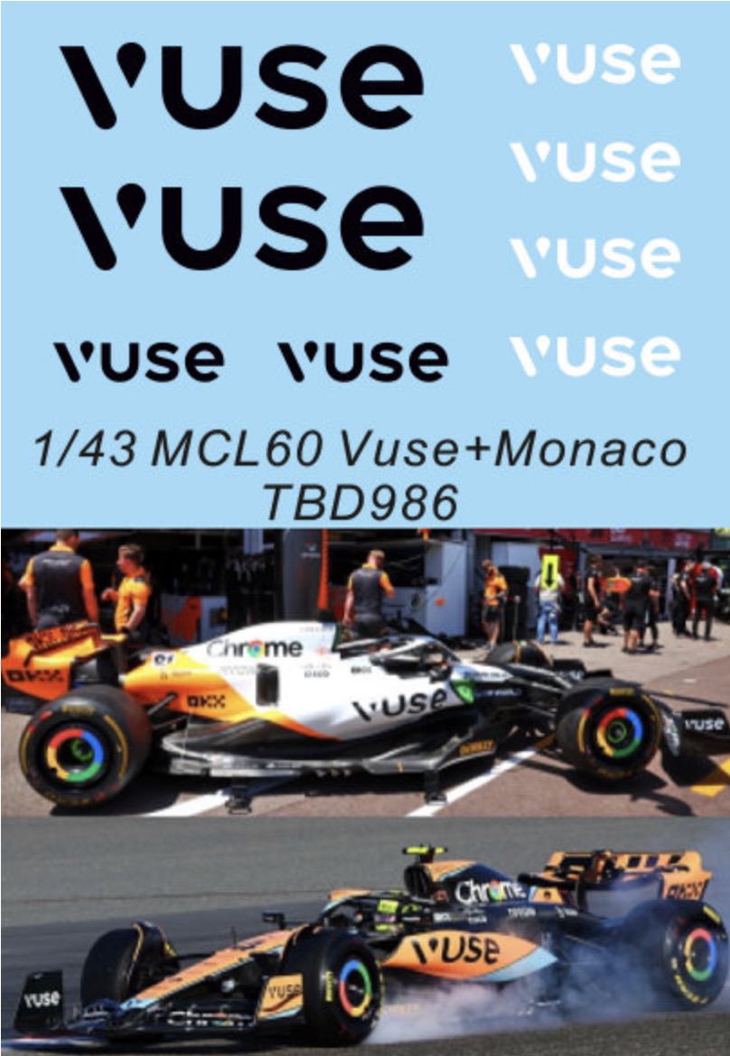 TBデカール 1/43 マクラーレン MCL60 モナコGP VUSE 電子タバコデカール　TBD986