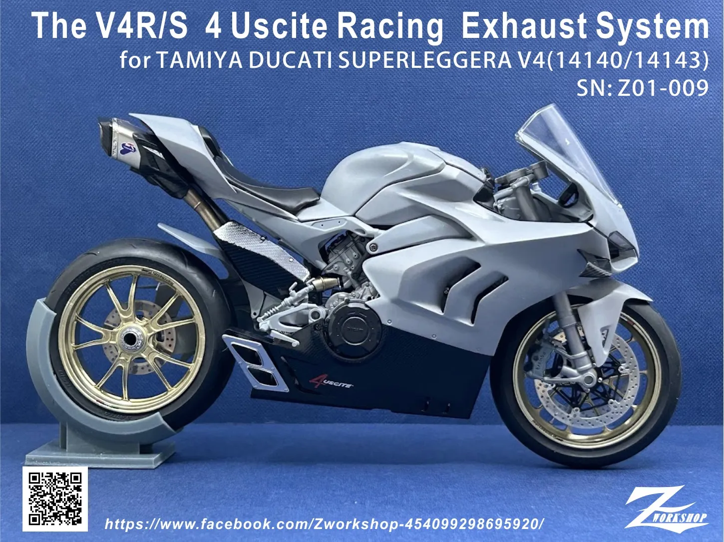 260321　Zワークショップ 1/12 3Dプリントパーツ ドゥカティ パスーパーレッジェーラ V4 R/S Uscite レーシングエキゾーストシステム　Z01-009