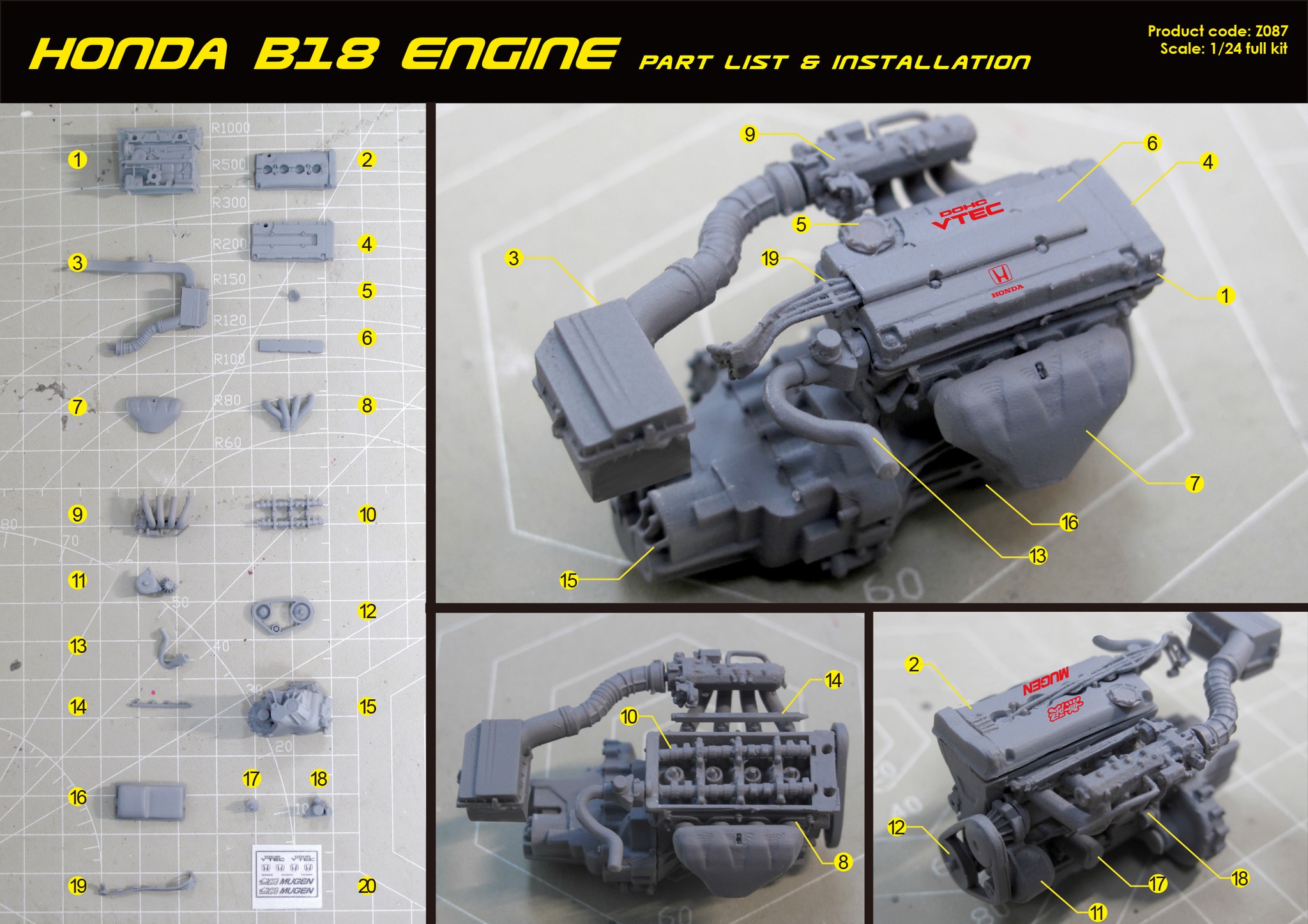 ZoomOn 1/24 レジンキット ホンダ B18 エンジン　Z087