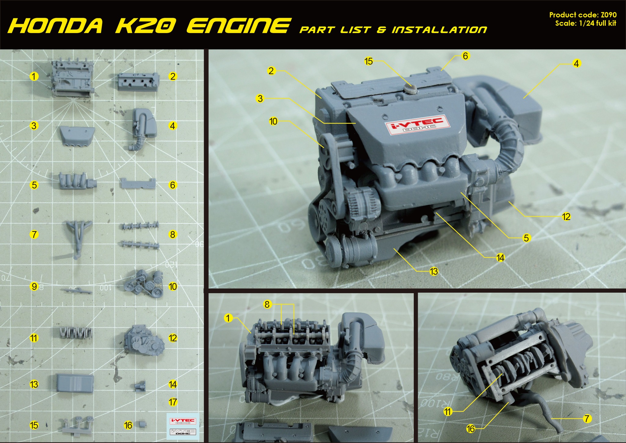 ZoomOn 1/24 レジンキット ホンダ K20 エンジン　Z090