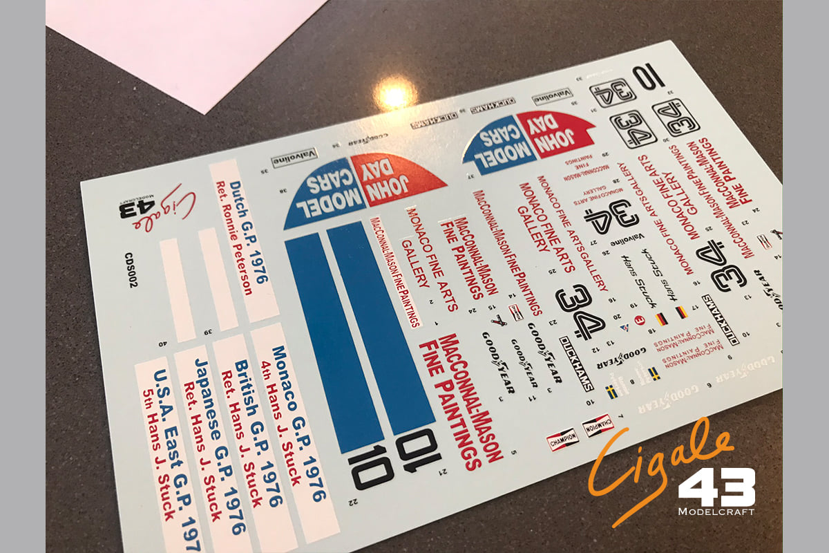 Cigale43 1/43 マーチ 761 モナコGP H.J.スタック / イギリスGP H.J.スタック /オランダGP R.ピーターソン / 西アメリカ&日本GP R.ピーターソン 1976 タメオ対応　フルデカール　CDS002