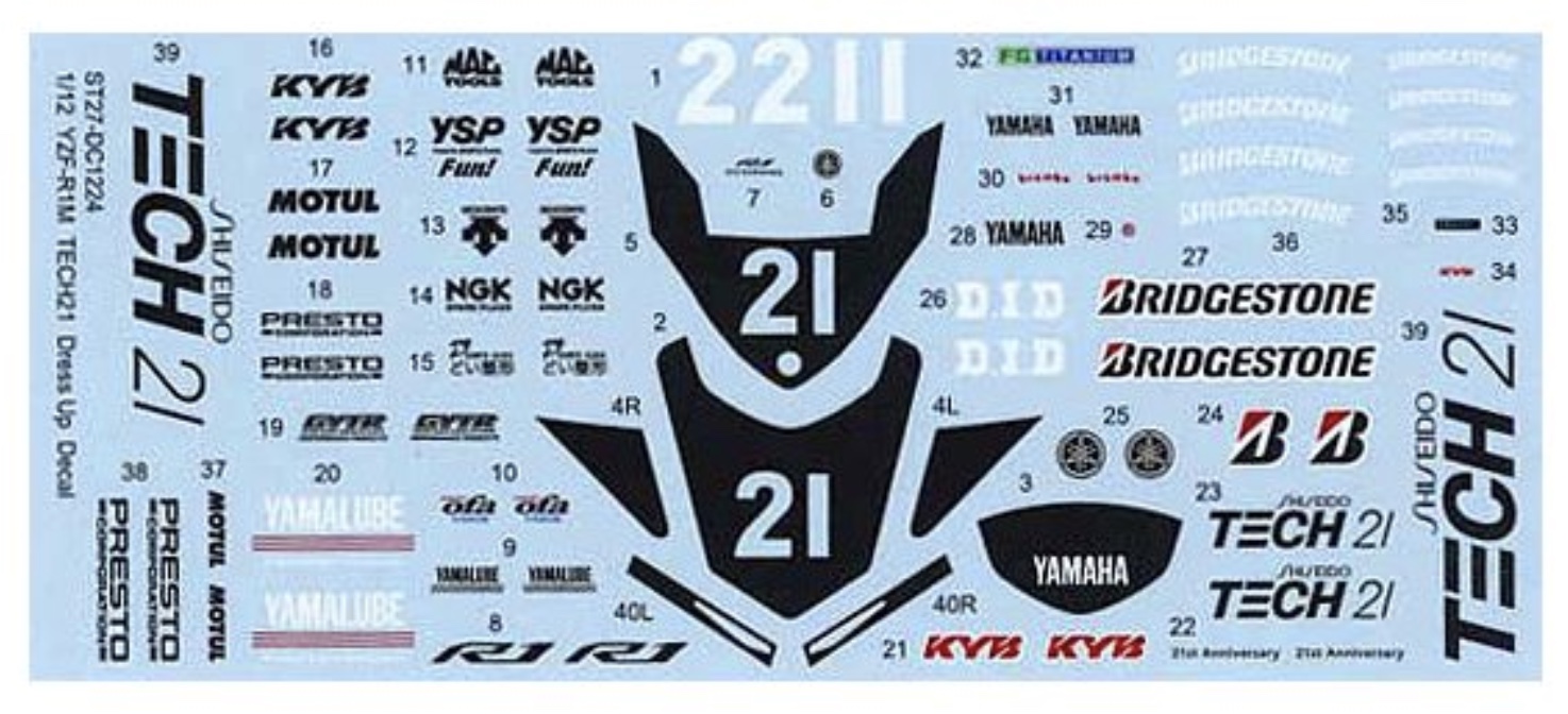 スタジオ27 デカール 1/12 ヤマハ YZF-R1M TECH21 鈴鹿8耐 2019 No.21