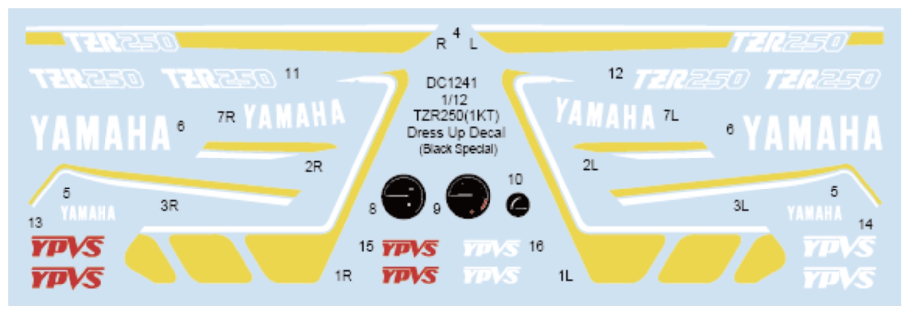 スタジオ27 1/12 ヤマハ TZR250 1KT ブラックスペシャル ドレスアップデカール (ハセガワ対応)　DC1241