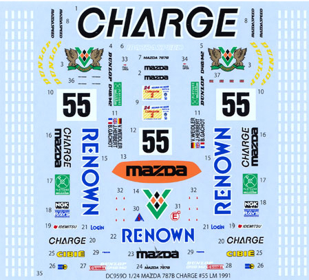 スタジオ27 1/24 マツダ 787B レナウン チャージ ルマン 1991 No.55 フルスポンサーデカール (タミヤ対応)　DC959D