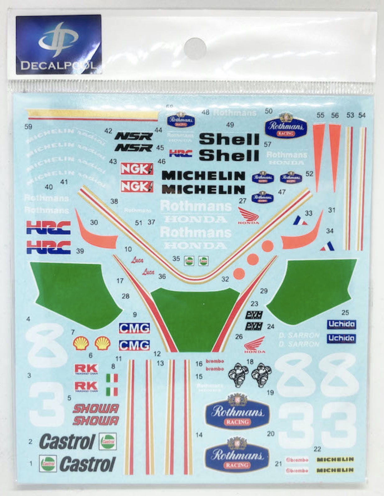 DecalPool 1/12 ホンダ NSR250 ロスマンズ WGP 1990/1991 No.3/8 フルスポンサーデカール (タミヤ対応)　DP230
