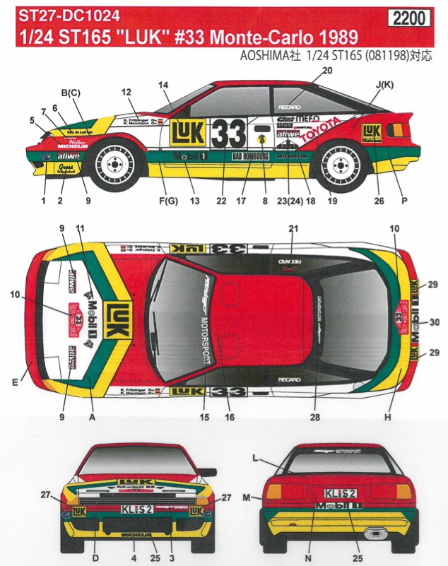 スタジオ27 1/24 セリカGT-FOUR モンテカルロ'91＆ ライトポッド トヨタ セリカ GT-FOUR ST165 1991 モンテカルロ ラリー ウィナー