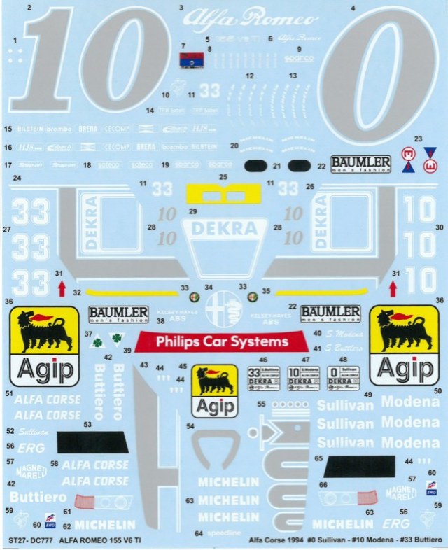 スタジオ27 デカール 1/24 アルファロメオ 155 V6 TI DTM 1994 「Alfa