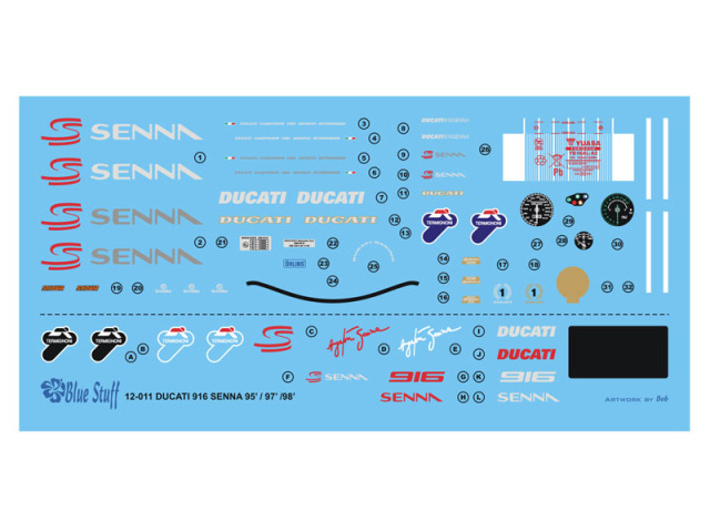 ブルースタッフ 1/12 ドゥカティ 916 A.セナ 1995/1997/1998 ドレスアップデカール ディティールアップエッチング&レジンパーツ付き (タミヤ対応)　12-011