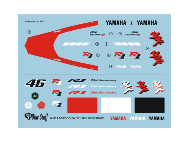 ブルースタッフ 1/12 ヤマハ YZF-R1 20周年記念デザインデカール (タミヤ対応)　12-014