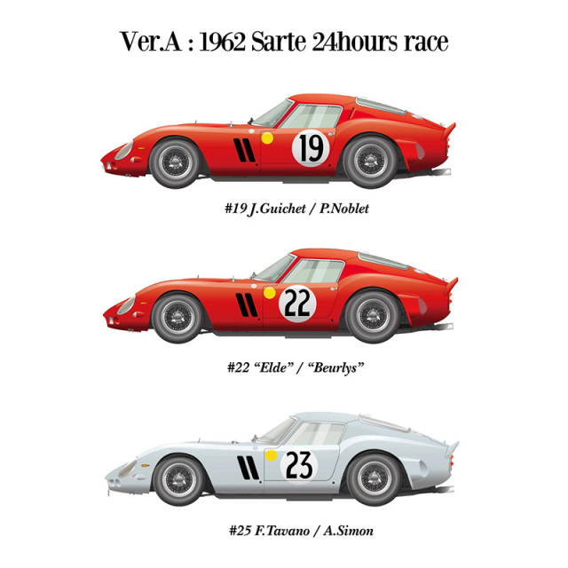 モデルファクトリーヒロ 1/12 フルディティールキット フェラーリ 250 GTO Ver.A 1962 ルマン 24h No.19/22/23　MFH-K466