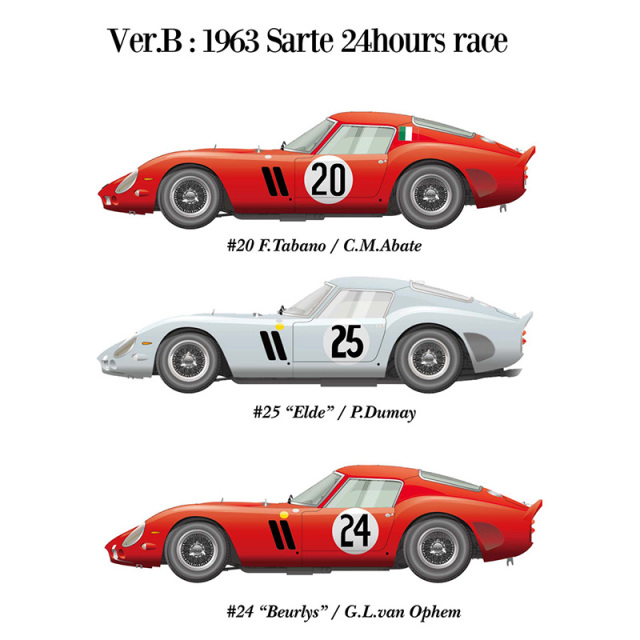 モデルファクトリーヒロ 1/12 フルディティールキット フェラーリ 250 GTO Ver.B 1963 ルマン 24h No.20/24/25　MFH-K467