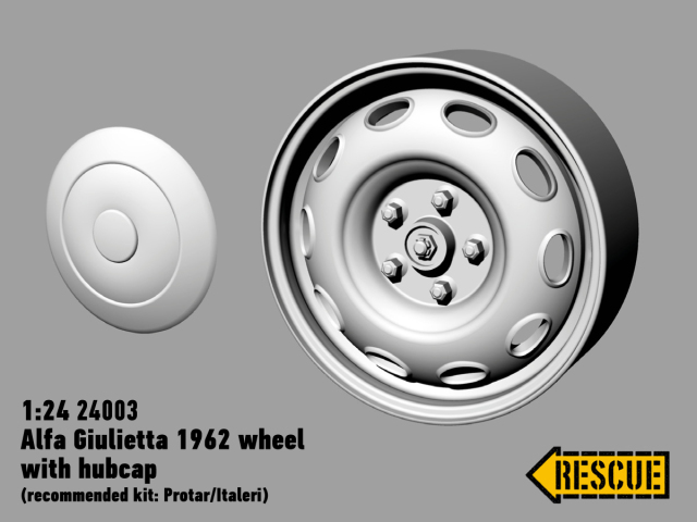 レスキューモデル 1/24 '60s スチールホイールセット ハブキャップ付き アルファロメオ ジュリエッタ 1962  イタレリ他対応　RS24003