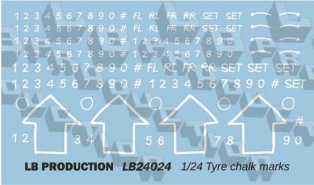 LBプロダクション 1/24 チョークマーク タイヤ用デカール Ver.A ホワイト　LB24024