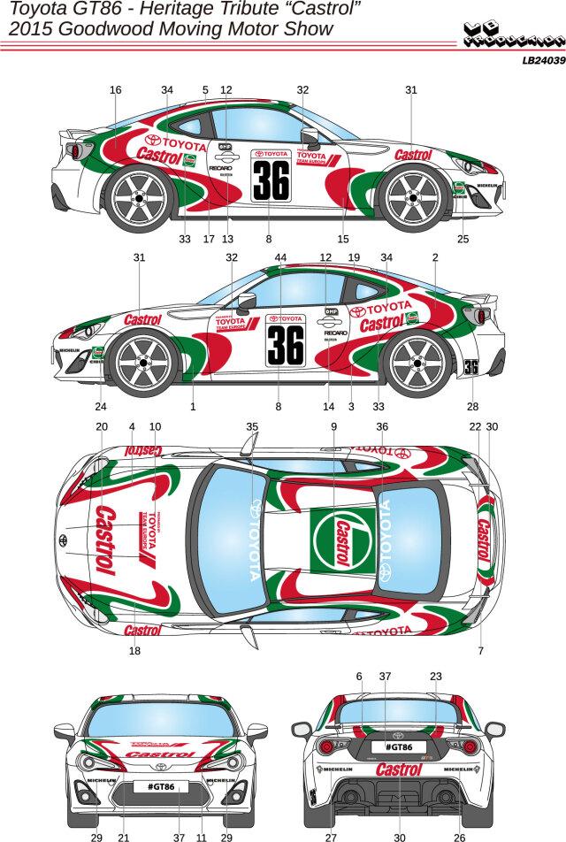 LBプロダクション 1/24 デカール トヨタ 86 GT カストロール 2015 グッドウッド モーターショー No.36　LB24040