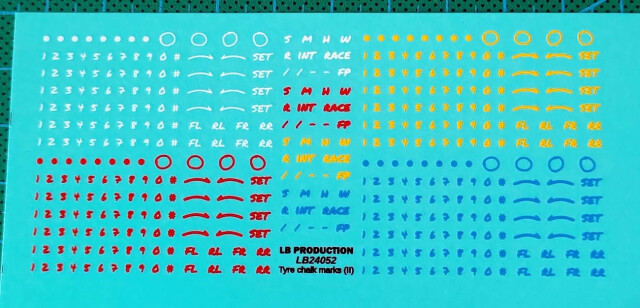 LBプロダクション 1/24 チョークマーク タイヤ用デカール Ver.B ホワイト レッド イエロー ブルー　24052