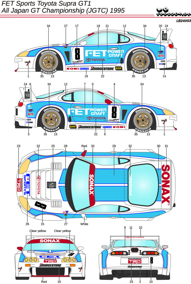 LBプロダクション 1/24 FET スポーツ トヨタ スープラ JGTC 1995 フルデカール (タミヤ対応)　LB24053
