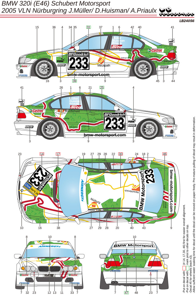 LBプロダクション 1/24 BMW 320i E46 VLN ニュル 2005 No.233 フルデカール nunu対応　LB24056