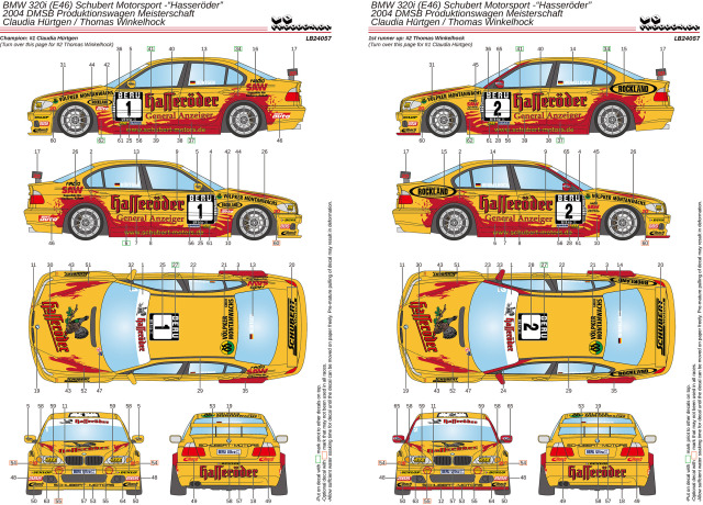 [取り寄せ] LBプロダクション 1/24  BMW 320i E46 “Hasseroder” DMSB トロフィー 2004 No.1/2 フルデカール nunu対応　LB24057