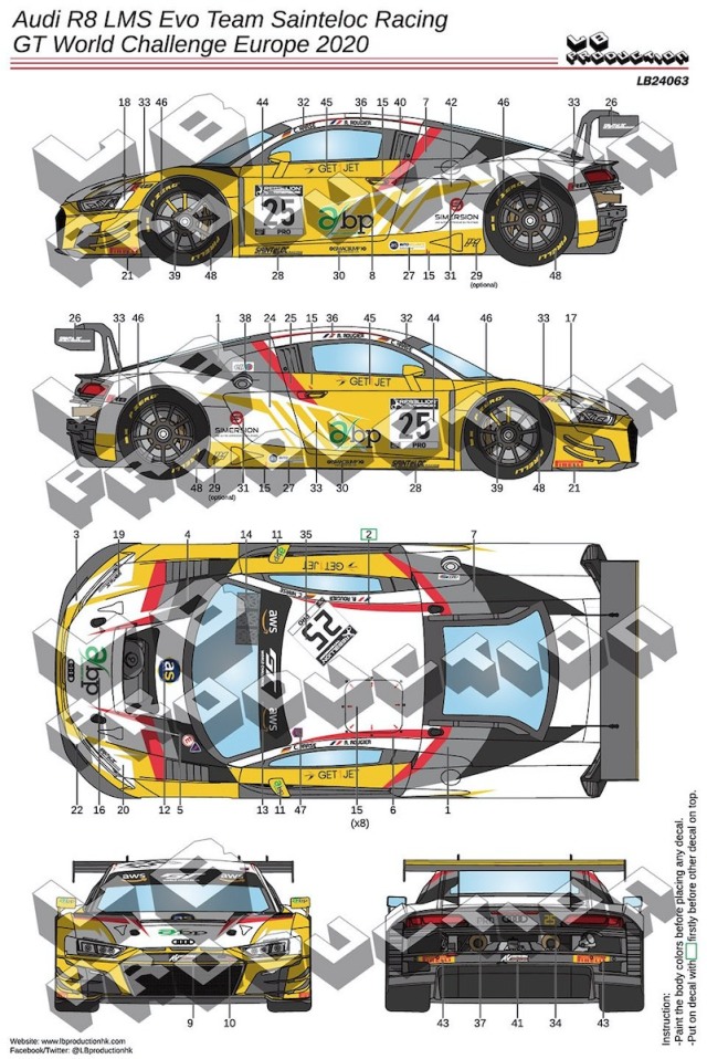 LBプロダクション 1/24 アウディ R8 LMS Evo ワールドチャンピオン ヨーロッパ 2020 No.25 フルデカール nunu対応　LB24063