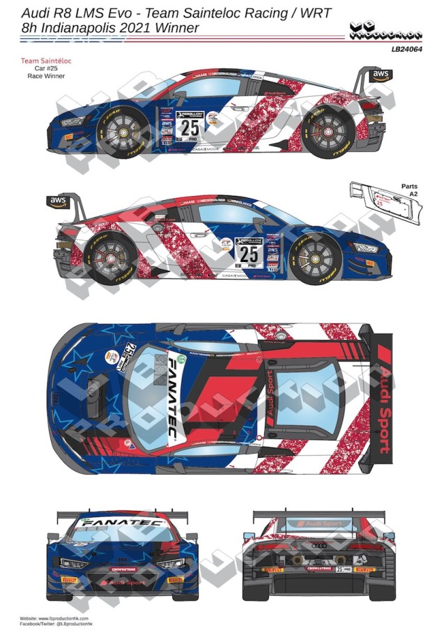 LBプロダクション 1/24 アウディ R8 LMS Evo インディアナポリス 8h 2021 No.25/32/37 フルデカール nunu対応　LB24064