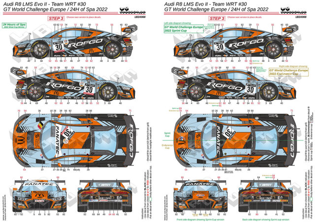 LBプロダクション 1/24 アウディ R8 LMS Evo.2 スパ 24h 2022 No.30 フルデカール nunu対応　LB24066