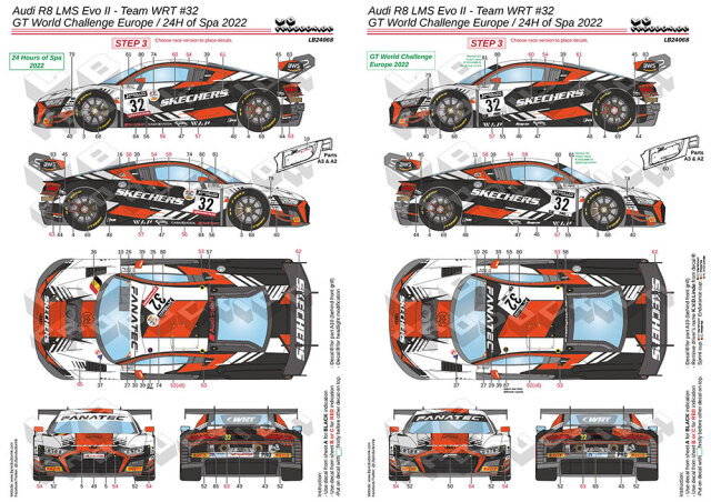 LBプロダクション 1/24 アウディ R8 LMS Evo.2 スパ 24h 2022 No.32 フルデカール nunu対応　LB24068