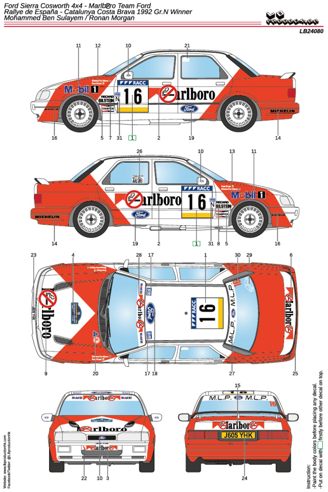 LBプロダクション 1/24 フォード シエラ コスワース 4×4 マルボロ カタルニア ラリー Gr.N 1992 No.16 ウィナー