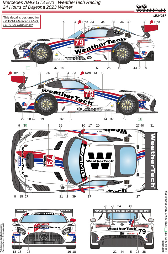  LBプロダクション 1/24 メルセデス AMG GT3 Evo. デイトナ 24h 2023 フルデカール タミヤ対応　LB24087