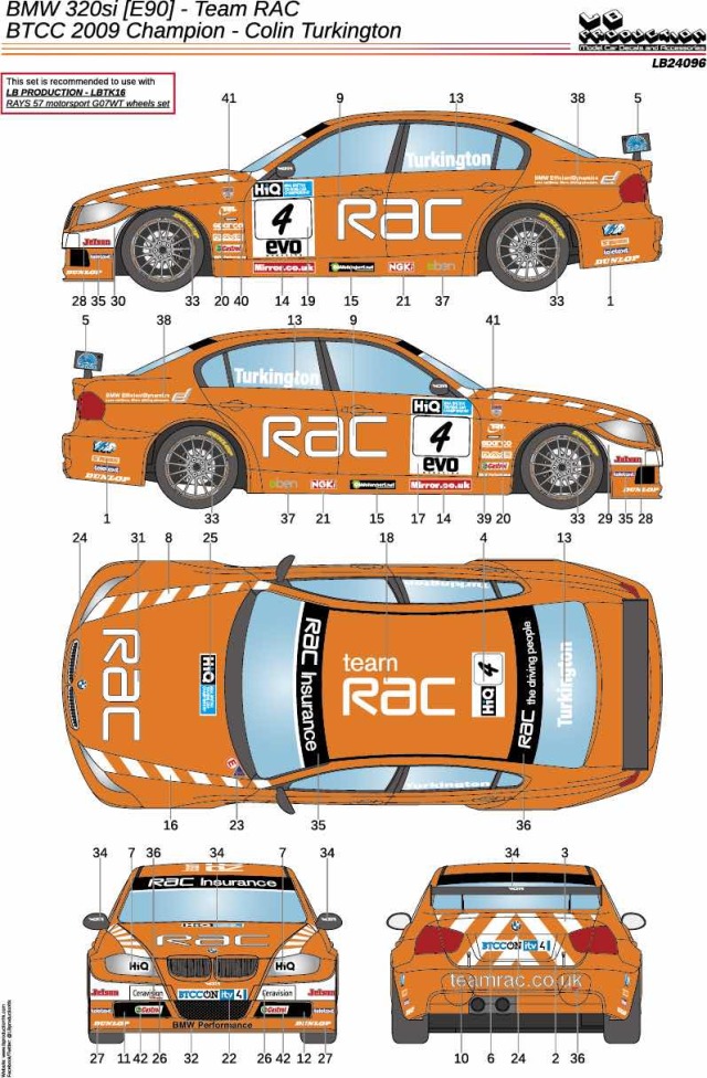 LBプロダクション 1/24 BMW 320si E90 BTCC 2009 No.4 フルスポンサーデカール　LB24096