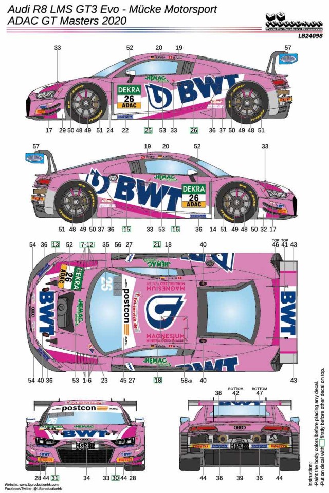 LBプロダクション 1/24 アウディ R8 LMS GT3 Evo. ADAC GTマスター 2020 No.26 フルスポンサーデカール　LB24098