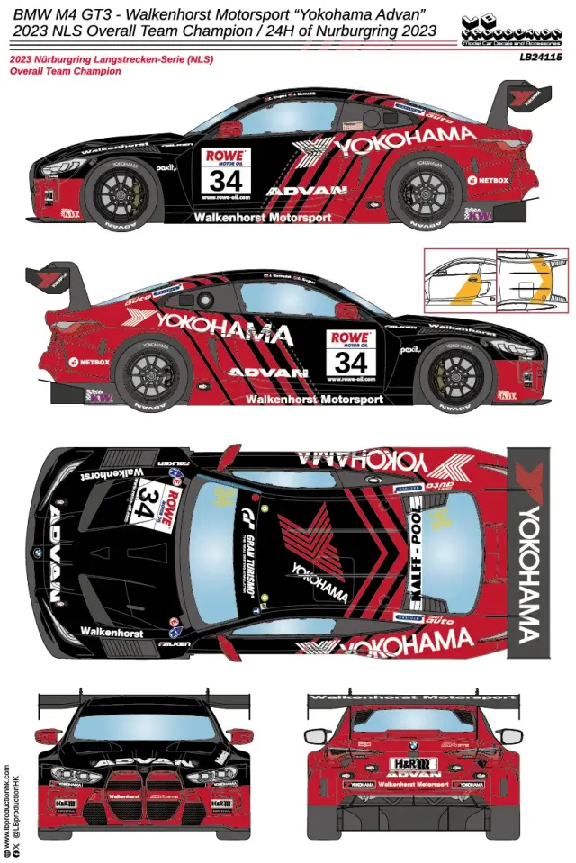 LBプロダクション 1/24 BMW M4 GT3 "アドバン" ニュル 24h 2023 No.101 / NLS（ニュル耐久シリーズ） No.34 フルデカール nunu対応　LB24115
