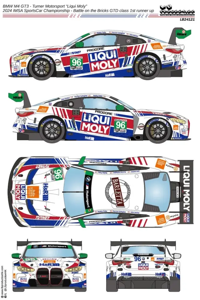LBプロダクション 1/24 BMW M4 GT3 Turner“リキモリ” 2024 IMSA バトル オン ザ ブリックス No.96 カーボンデカール付きフルデカール NuNu対応　LB24121