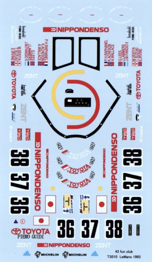 43ファンクラブ 1/43 トヨタ TS010 ルマン 1993 No.36/37/38 スペアデカール　43FC01DC