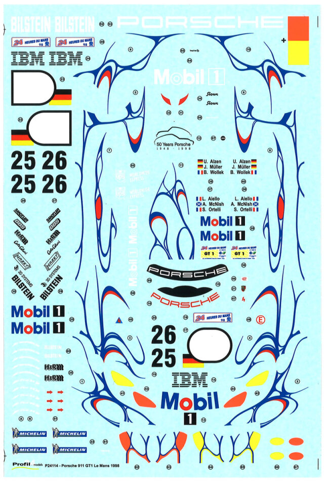 プロフィール24 1/24 スペアデカール ポルシェ 911 GT1 Mobil ルマン 1998 No.25/26　P24114DC