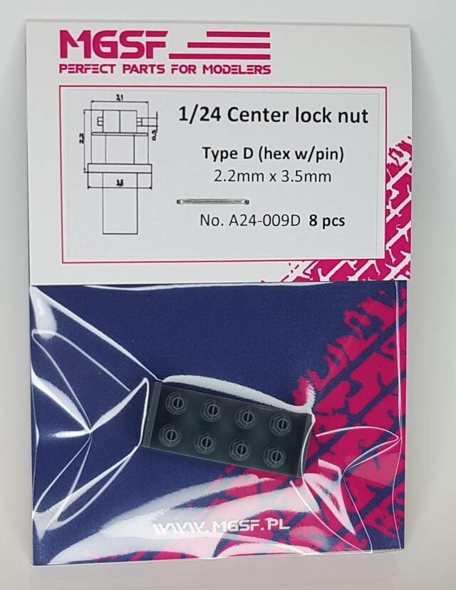 MGSF 1/24 ホイールセンターロックナット タイプD ロックピン六角ナット 8個入り　A24-009D